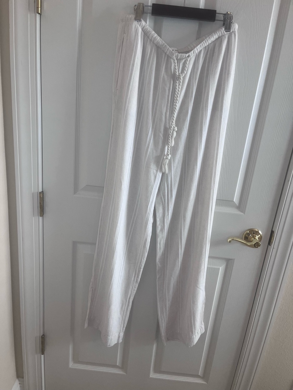 Cloth & Stone Ivory Textured Stripe Drawstring Wide Leg Beach Pants medium
